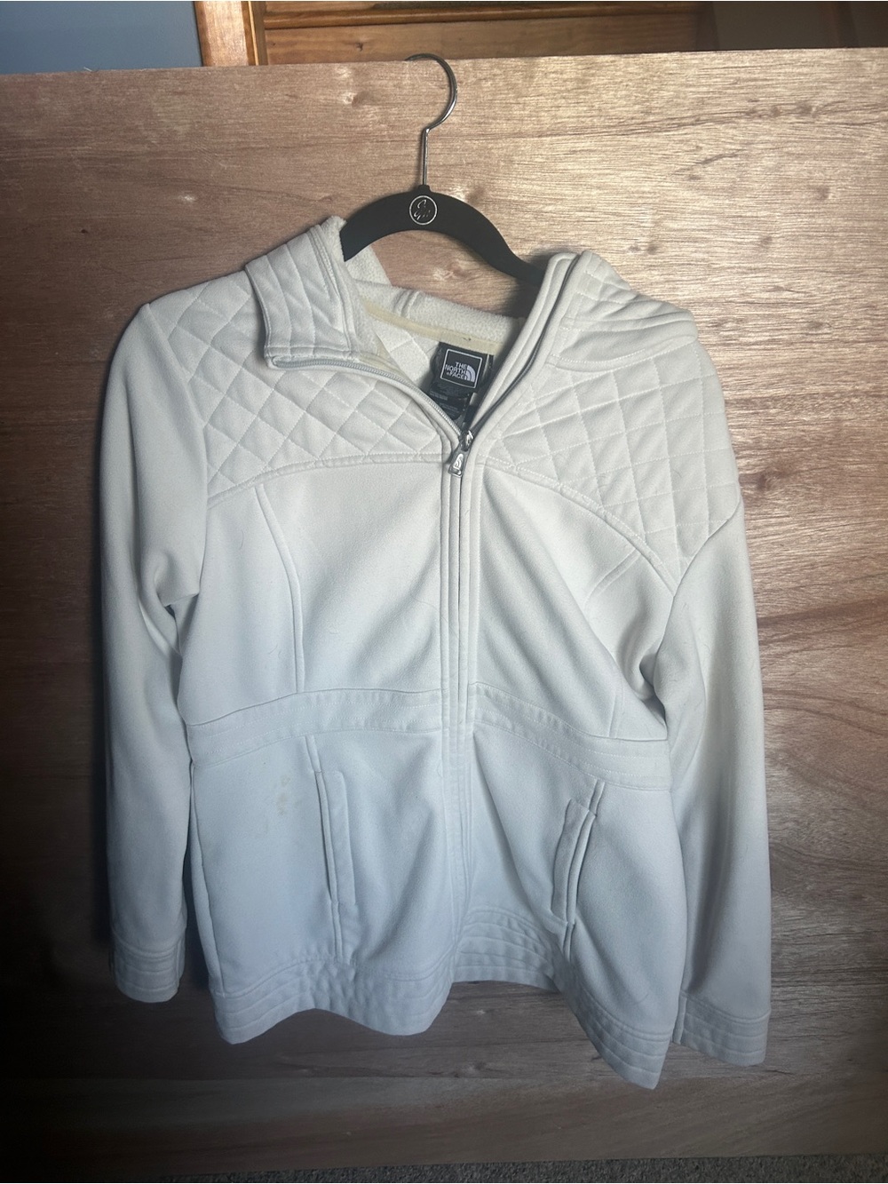The North Face Cream Quilted Hooded Zip Jacket